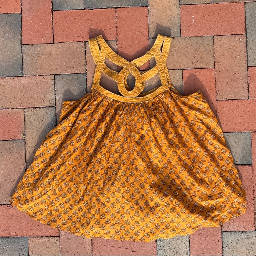 NWT Ochre Saffron Tank Top Gold World Market Boho Flowy Batik Bib Necklace Look - Picture 3 of 9